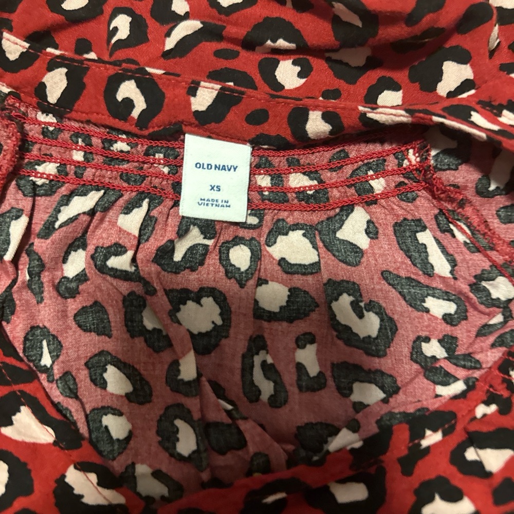 Old Navy Red and Black Animal Print Blouse
